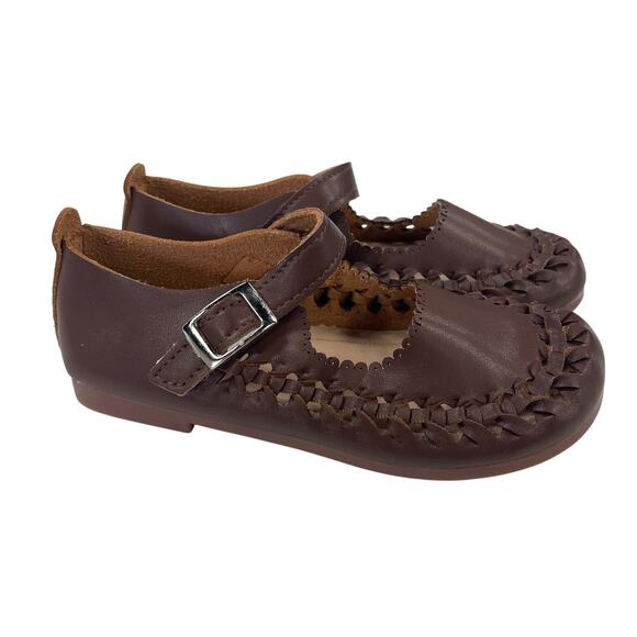 Fashion Brand Easy Fasten Perforated Brown Mary Jane Flats Girls 31 / US 13 - Picture 3 of 8
